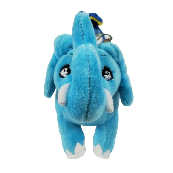 Blue Elephant 6 inch Plush Keychain With Embroidered Saddle Clip-On Accessory - Picture 4 of 9